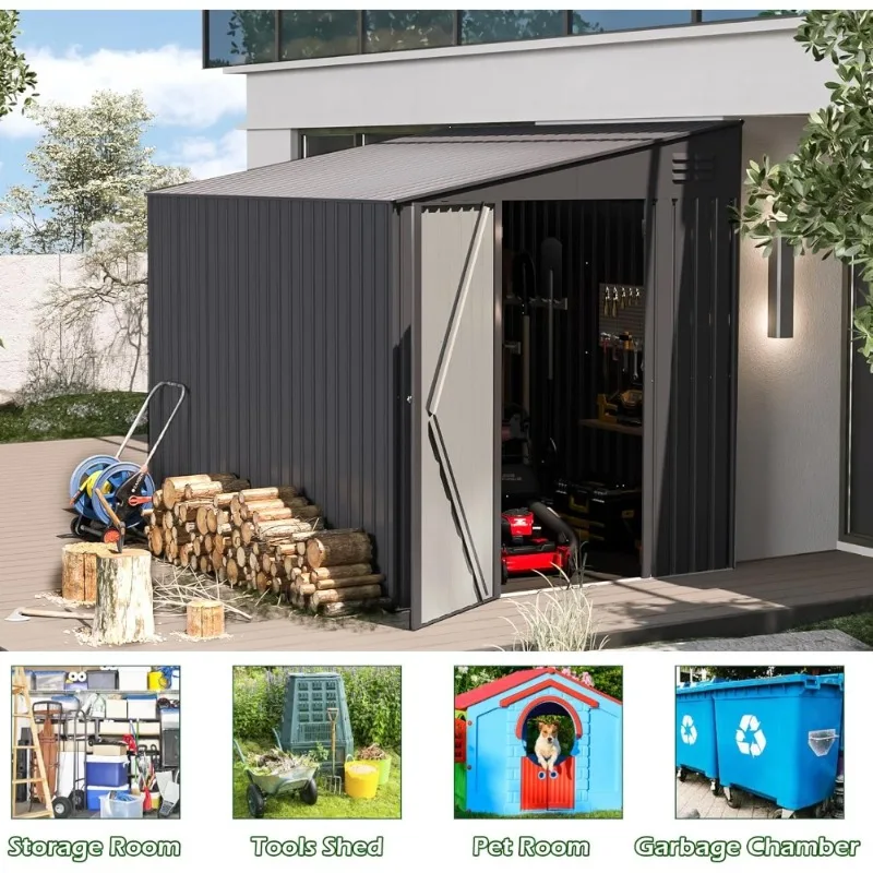 

Складской металлический сарай для улицы 6x8 футов, для сада, инструментов, велосипедов, для двора и патио, темно-серый, доставка по США