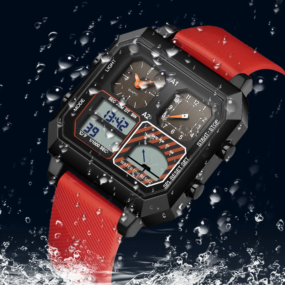 2025 Top Brand di Lusso In Acciaio Inox Crono Orologi Sportivi Da Uomo Retroilluminazione Doppio Display Orologio Da Polso Digitale 3Bar Impermeabile Reloj