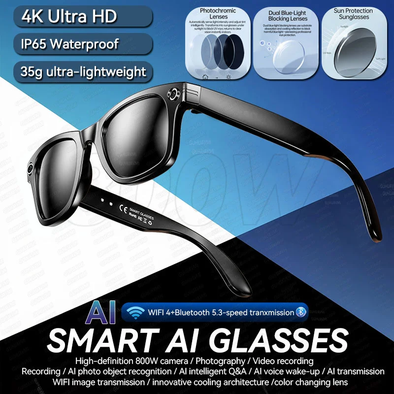 

New4K Ultra HD AI очки мужские чат IP65 водонепроницаемый голосовой помощник AI передача 800 Вт камера Bluetooth вызов умные очки 2025