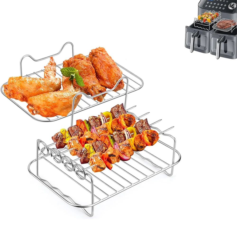 Stackable Air Fryer Double Layer Rack Stainless Steel Dual Basket Air Fryer Accessories For Ninja DZ401 DZ550 DZ302 SL401 SL451