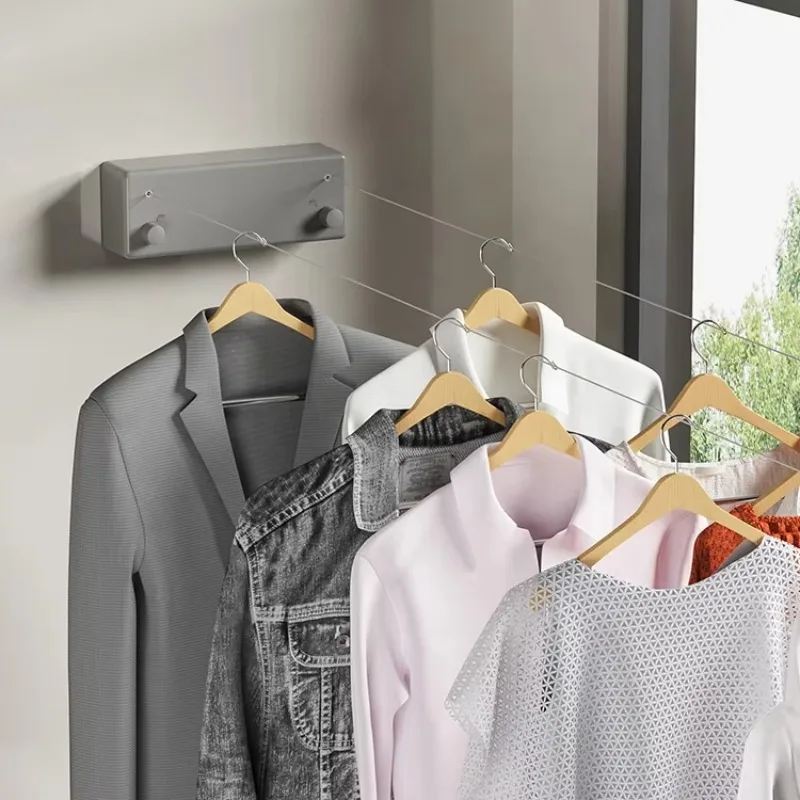 

Stainless Steel Double Line Gun Gray Outdoor Clothes Hanger Retractable Foldable Bathroom Clothesline Easy Hanging