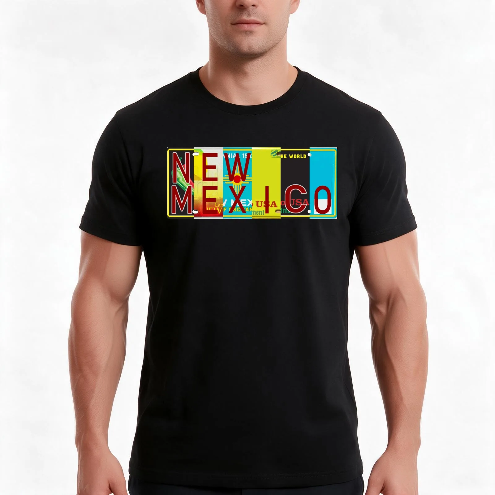New Mexico License Plates T-Shirt, Summer Casual Cotton Tee, Oversized Streetwear Tops, Vintage Graphic Print, Unisex Men Women