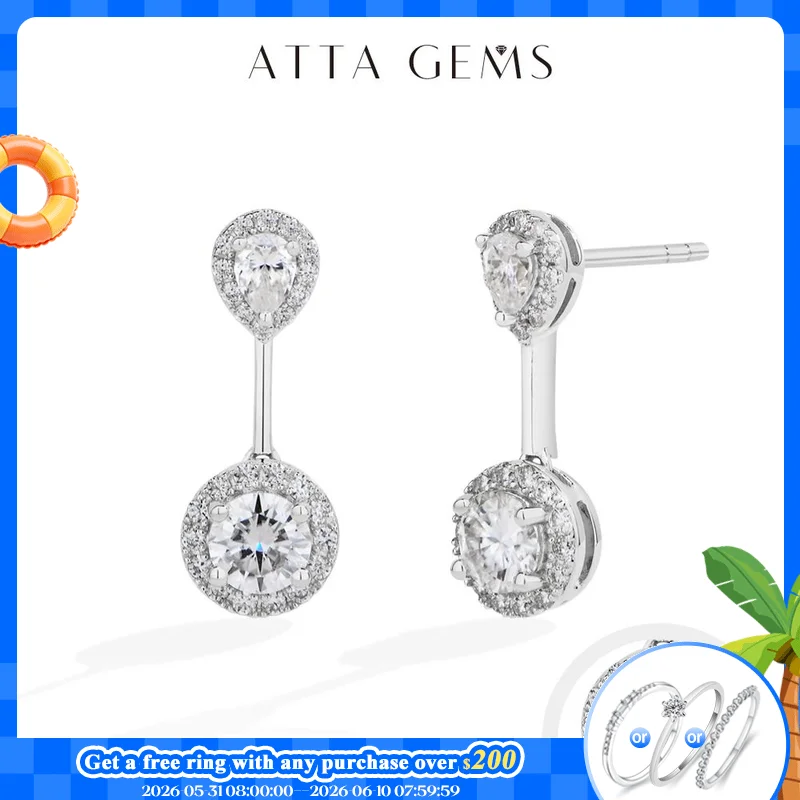 ATTAGEMS DVVS1 Brilliant Moissanite Drop Earring for Women Girl S925 Sterling Silver Engagement Wedding Stud Jewelry Test Passed