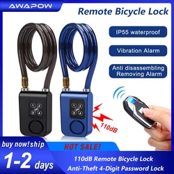 Awapow Bike Alarm Code Lock Remote Control Bicycle Alarm 110dB Anti-Theft Security Cycling Motorcycle 4-Digit Password Lock