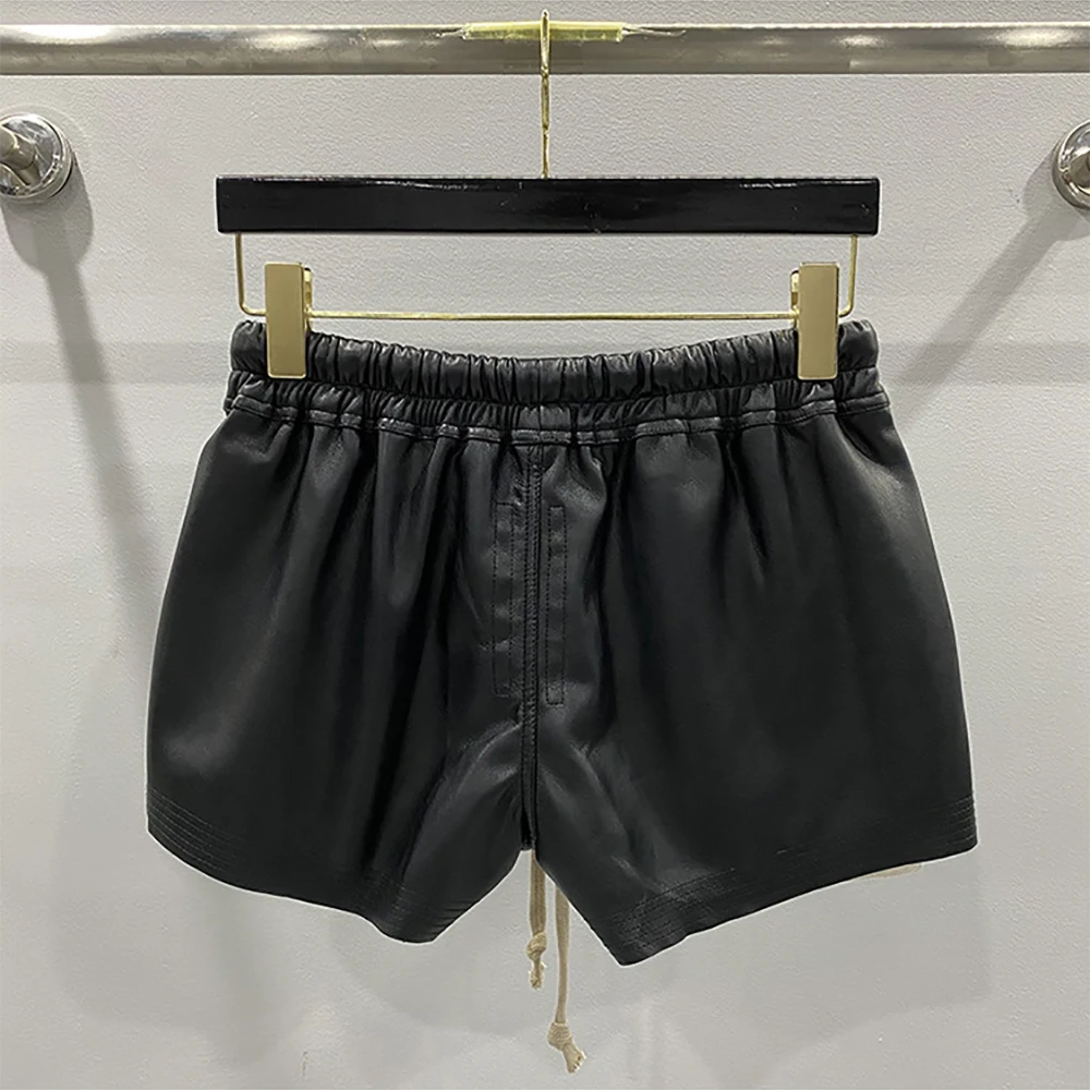2024 Spring / Summer New Women\'s Shorts Y2k Pockets Exposed Elastic Waist Drawstring Tie Casual Commuter Hundred Leather Pants