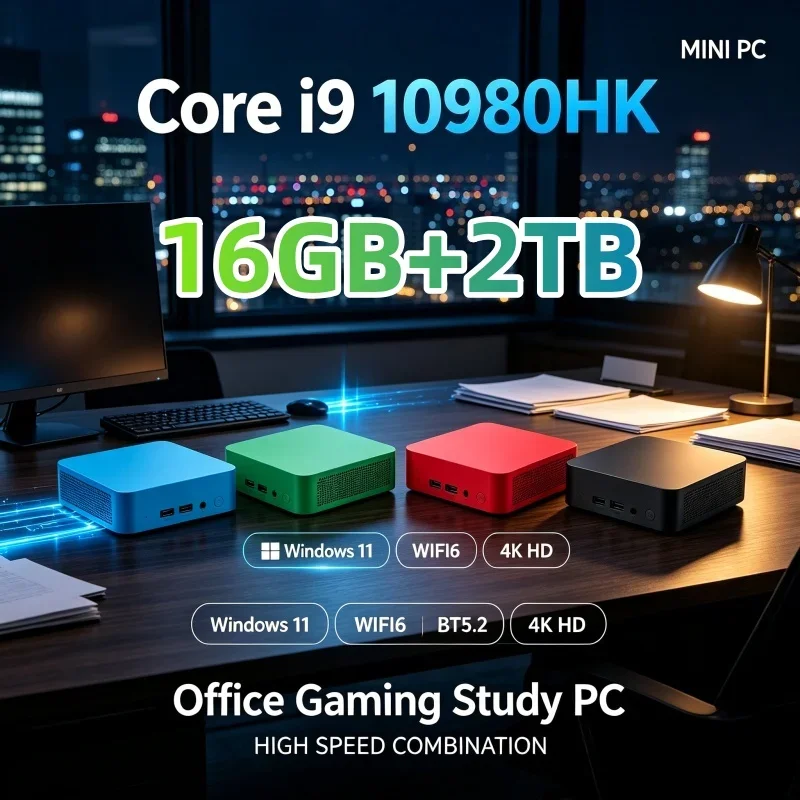High Performance Mini PC Intel Core I9 10980HK Windows 11 Pocket Sized Desktop PC 16GB RAM 1TB/2TB NVMe SSD WiFi 6 BT5.2 4K