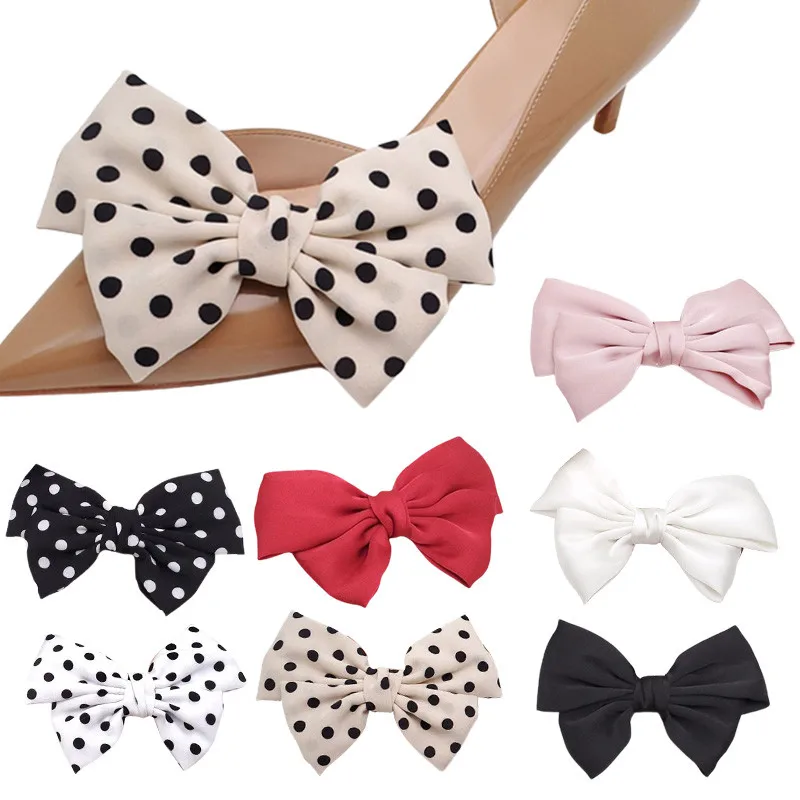 1Pair Bow Shoe Clips Solid Color Dots Shoe Clips Women Lady High Heels Elegant Removable Wave Point  Bowknot Shoe Buckle