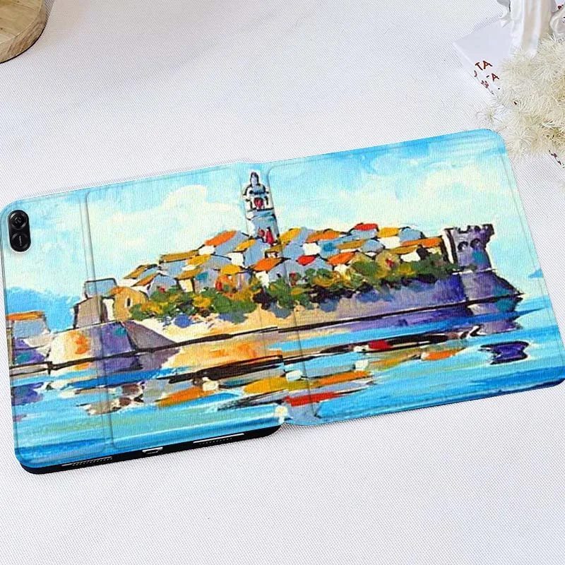 

Coastal City Painting Art For Huawei MediaPad T5 T10s M6 M5Lite SE Honor Tab 5 6 7 V7 V8 X8a X9a Pro Soft Tablet Case Gift
