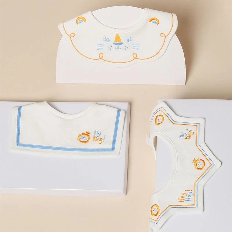 

J15U 3 Pcs/Set 360 ​​° Rotate Baby Feeding Drool Bibs Collar Decoration Embroidery Saliva Towel Cotton Anti-Stain Burp