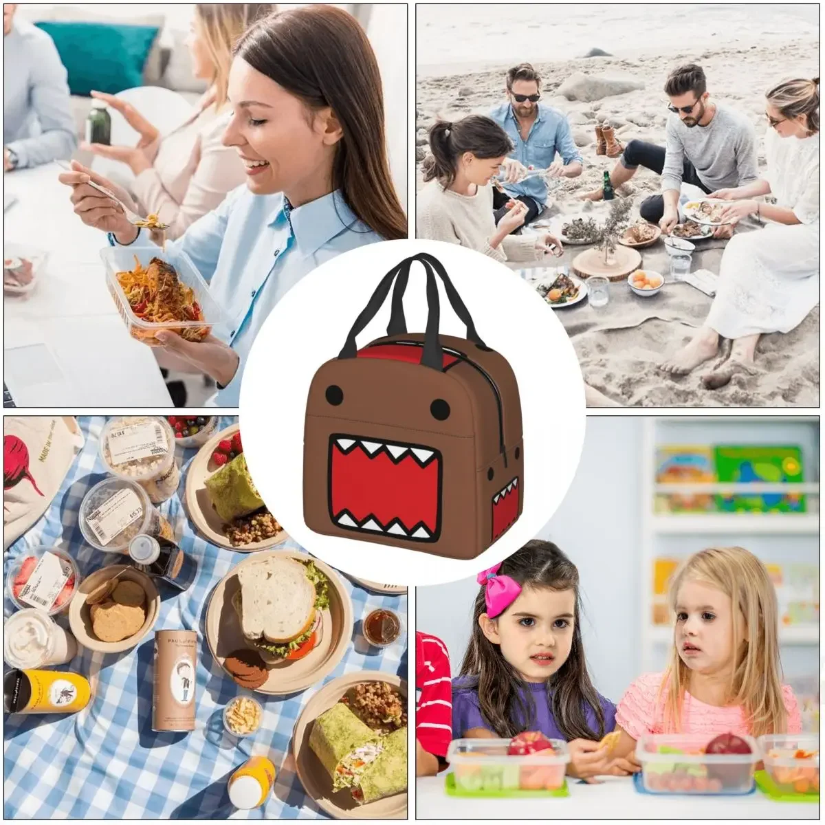 Domo Kun Face Insulated lunch bag Women Kids Cooler Bag Thermal Portable Lunch Box Ice Pack Tote