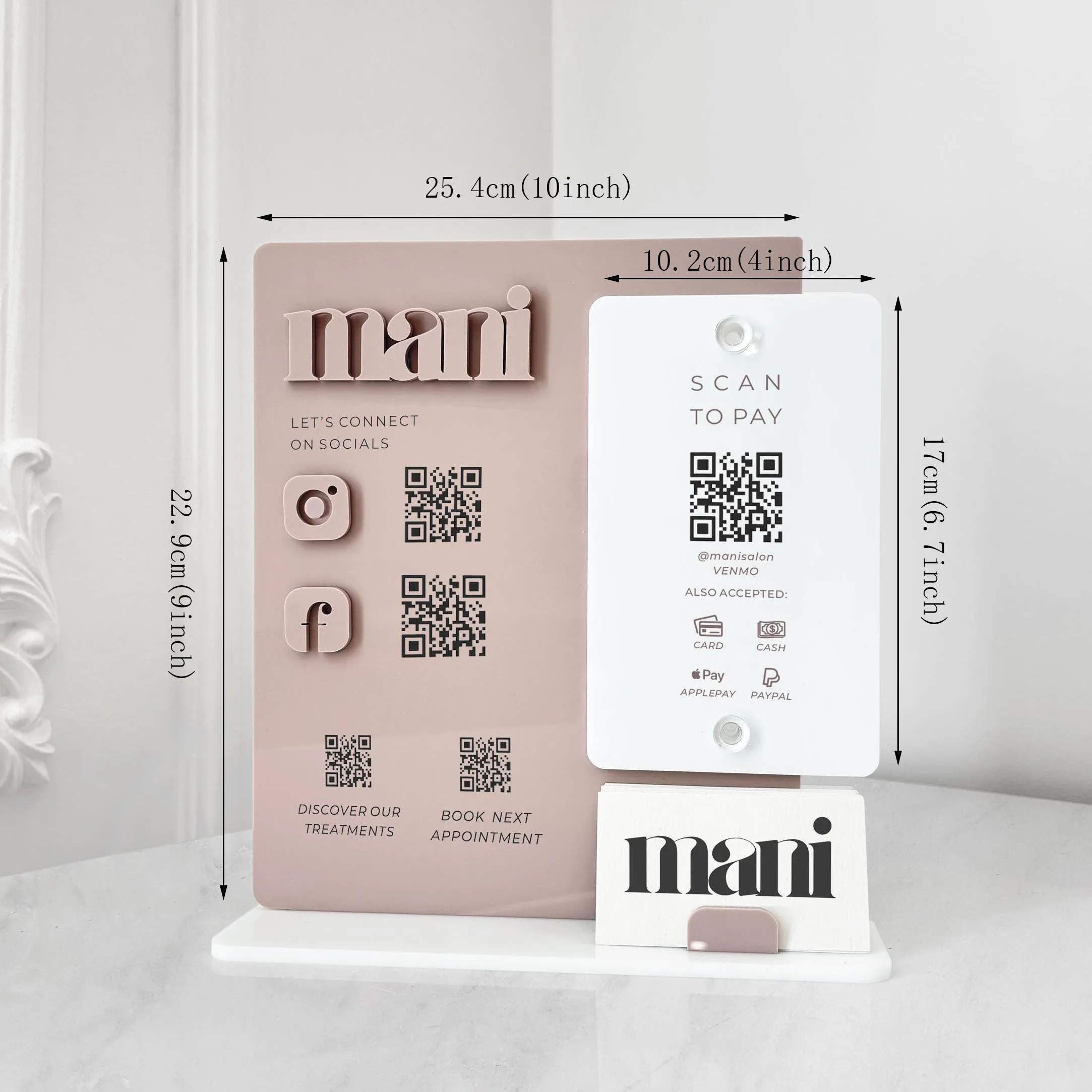 حامل مكتبي مخصص من الأكريليك مع رمز QR مخصص لدفع مراجعات Google وشعار إعلان الأعمال والوسائط الاجتماعية Dis #3