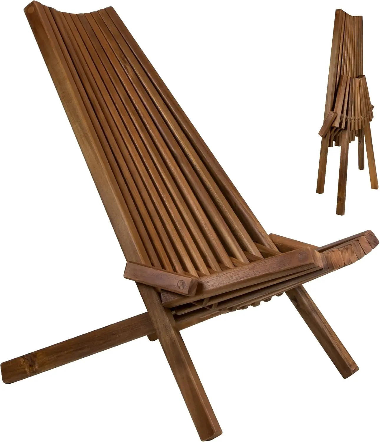 Tamarack Folding Wooden Outdoor Chair -Stylish Low Profile Acacia Wood Lounge Chair for the Patio, Porch, Lawn, Garden or Home