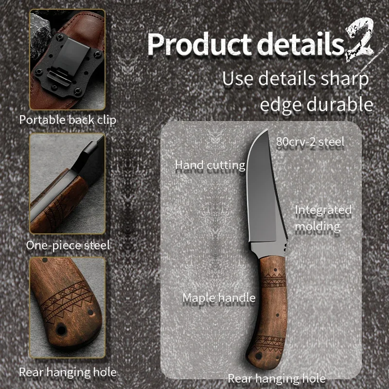 80CRV2 steel outdoor knife, used for hunting, hiking, adventure wilderness survival knife, best gift for men