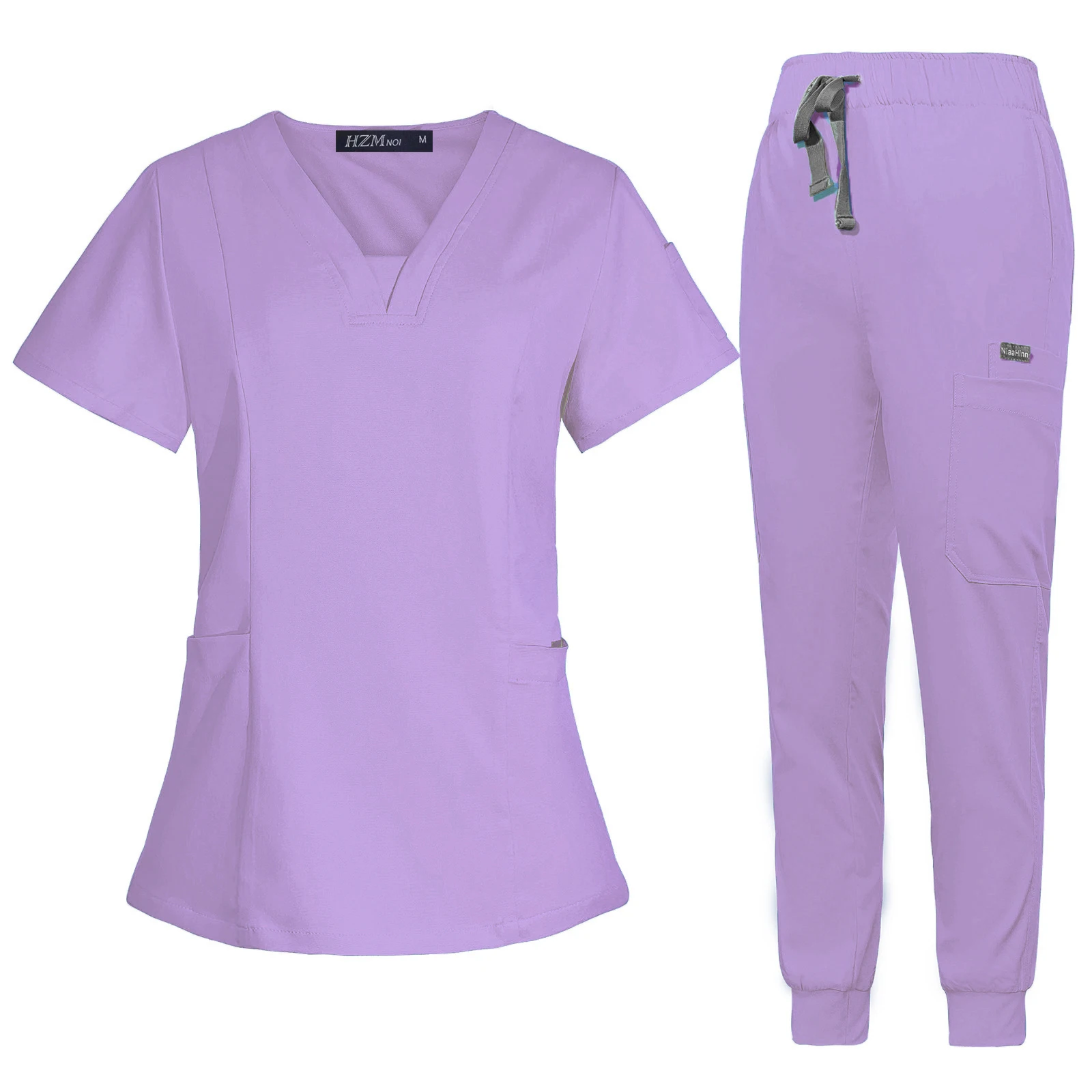 Mulheres Conjunto de Esfoliante Cirúrgico, Uniformes de Enfermeira, Salão de Beleza Workwear, Top Clínica e Calça, Spa Médico Enfermagem Túnica Terno