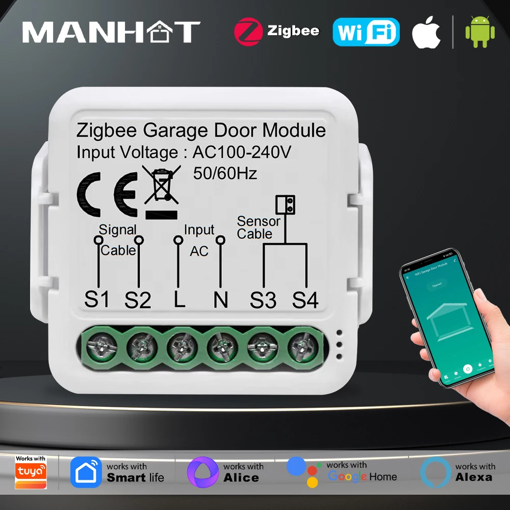 Tuya WIFI/Zigbee Smart Garage Door Opener Module Controller Smart Life Support Alexa Google Home Assistant Siri Voice Control