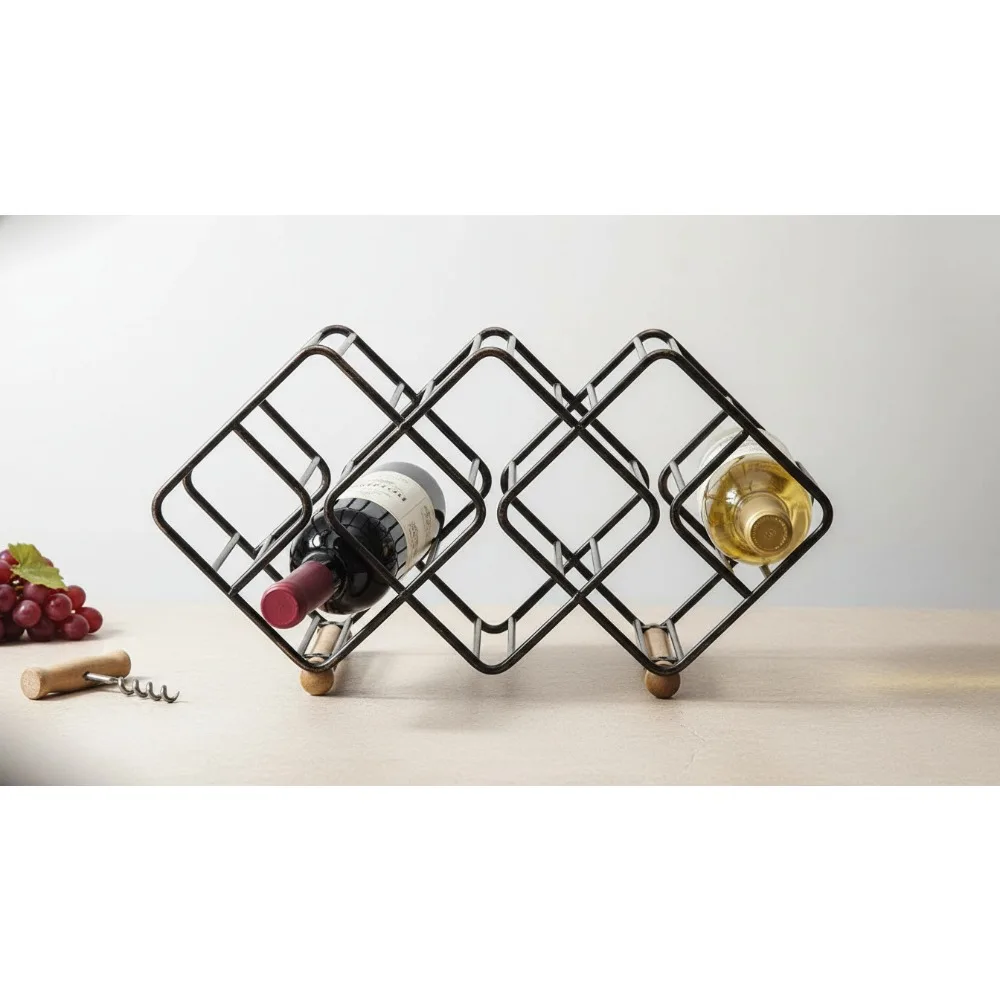 

12-Bottle Stackable Metal Wine Rack, Antique Black - Modern Home Bar Storage for Wine Enthusiasts