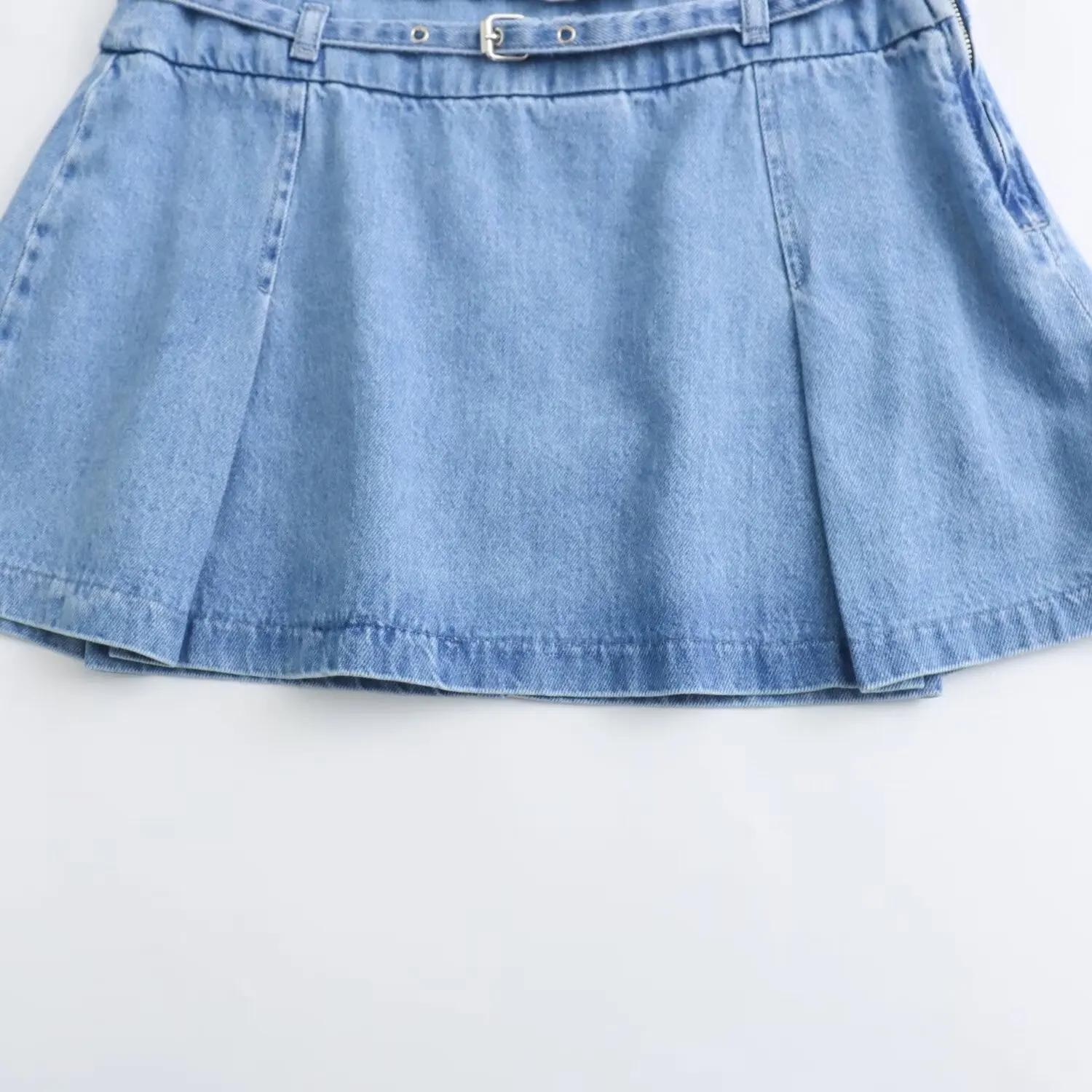 Women's 2024 New Chic and Versatile Casual Fashion With Belt Denim Mini Skirt Vintage A Line High Waist Skirt Mujer