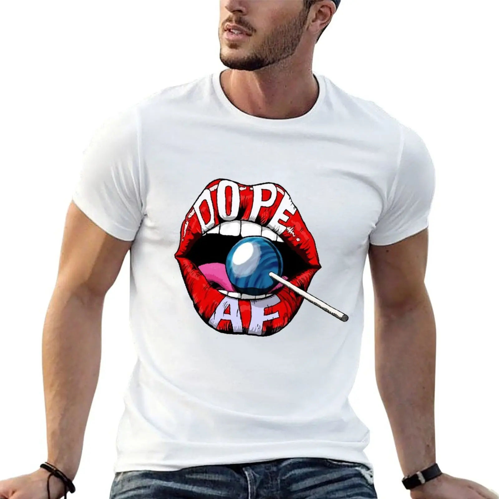 Camiseta Dope Lips, moda coreana, ropa de anime, moda masculina