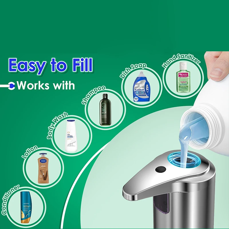 

Автоматический дозатор мыла, бесконтактный, нержавеющая сталь, 3 регулируемых уровня, инфракрасный датчик движения