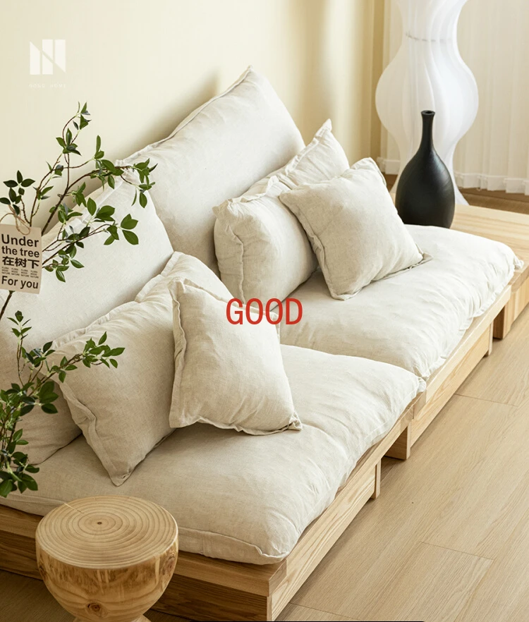 

Solid wood sofa Nordic living room removable tatami