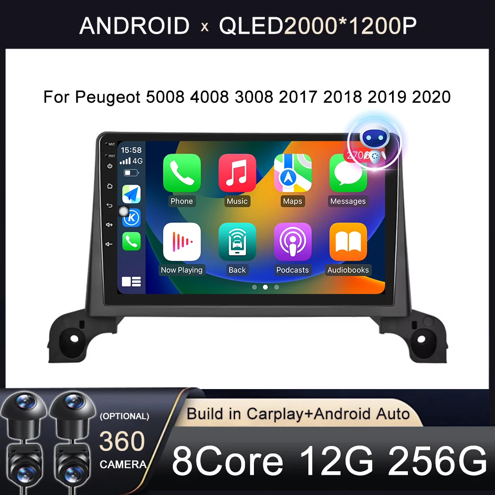 

4G WIFI QLED Car Radio For Peugeot 5008 4008 3008 2017 -2020 Multimedia Stereo Video Player Navigation GPS Carplay Android Auto