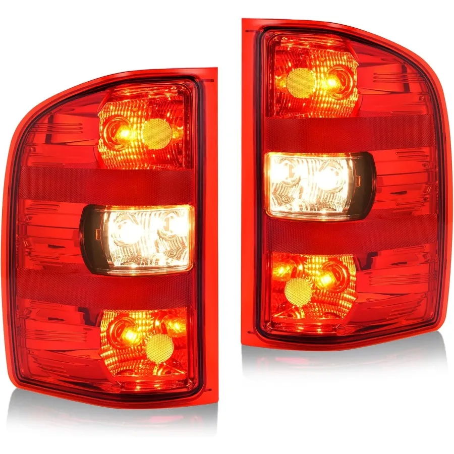 Pair Tail Light w Bulbs Compatible with 20072013 Chevy Chevrolet Silverado 1500 and 20072009 GMC Sierra 3500 HD Halogen Brake L