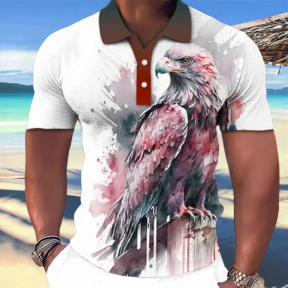 6XL Plus Size Men's Clothing Eagle Pattern Polos T-Shirts Summer Short Sleeve 3D Printing Animal Street Hip Hop Male Tops Tee