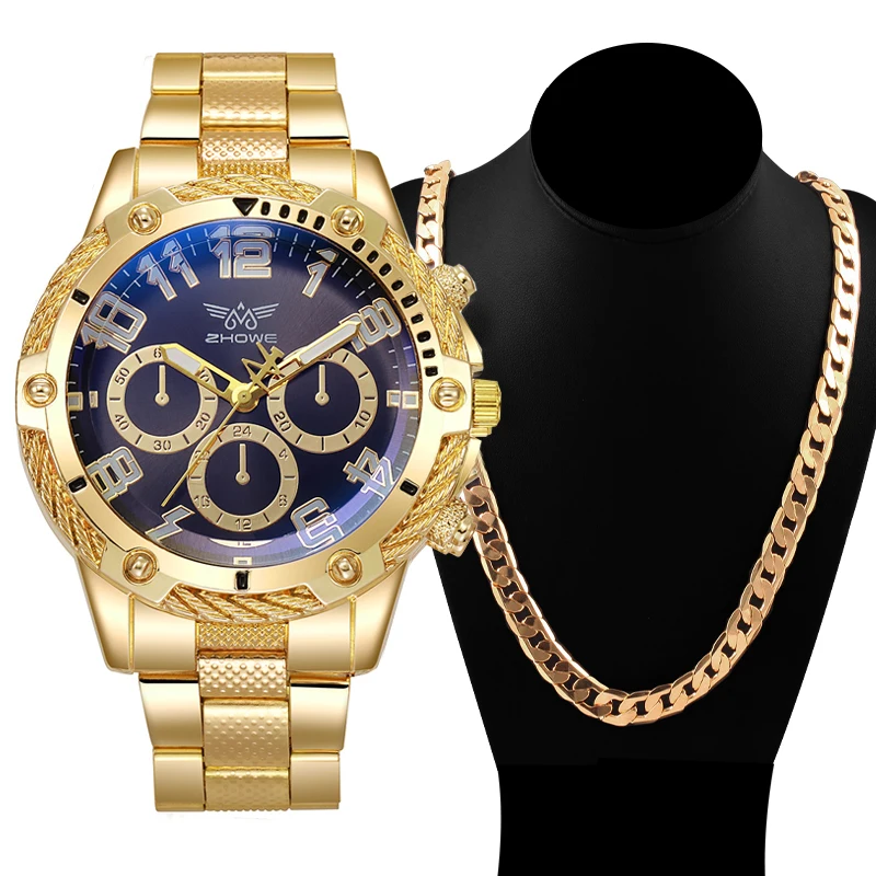 2Pcs/set Fashion Men\'s Business Dress Analog Quartz Watch with Necklace(Without Box)