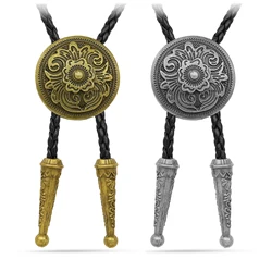 Vintage Western Cowboy Bolo Tie Carving Necktie Punk Necklace Costume Accessory Men Women Leather Rope Bola Tie Jewelry Gift