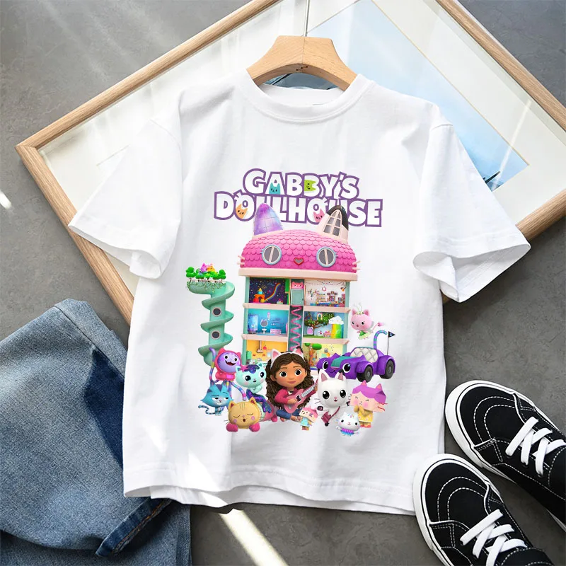 

Gabby Dollhouse T-shirt Children Clothing Girl Cartoon Anime Short Sleeve Kawaii Casual Sports Cotton Tee Kid Home Clothes Tops