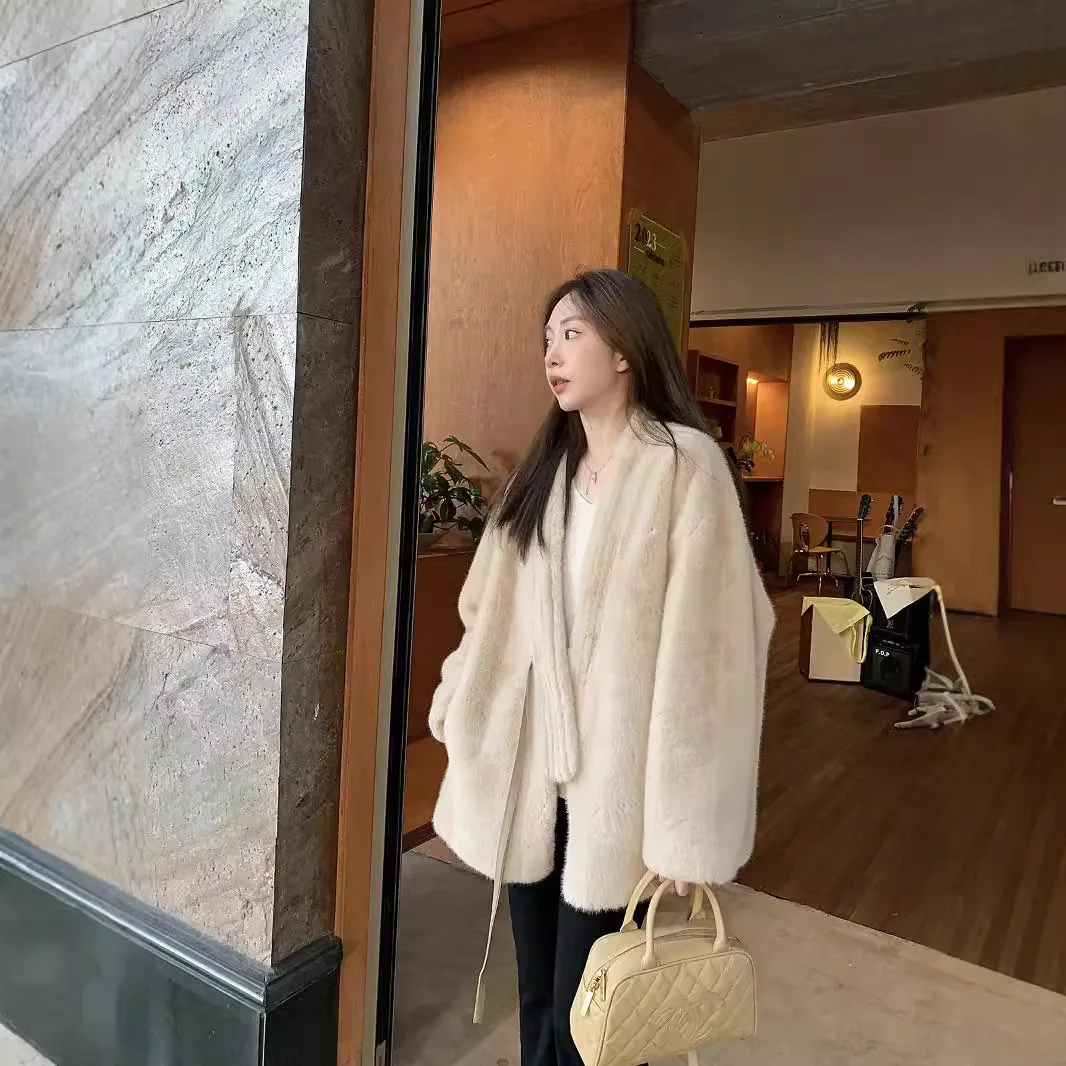 Warm Small Bathrobe~ Lazy Fluffy European Mink Fur Environmentally Friendly Fur Autumn and Winter Women's Jacket Medium and Long