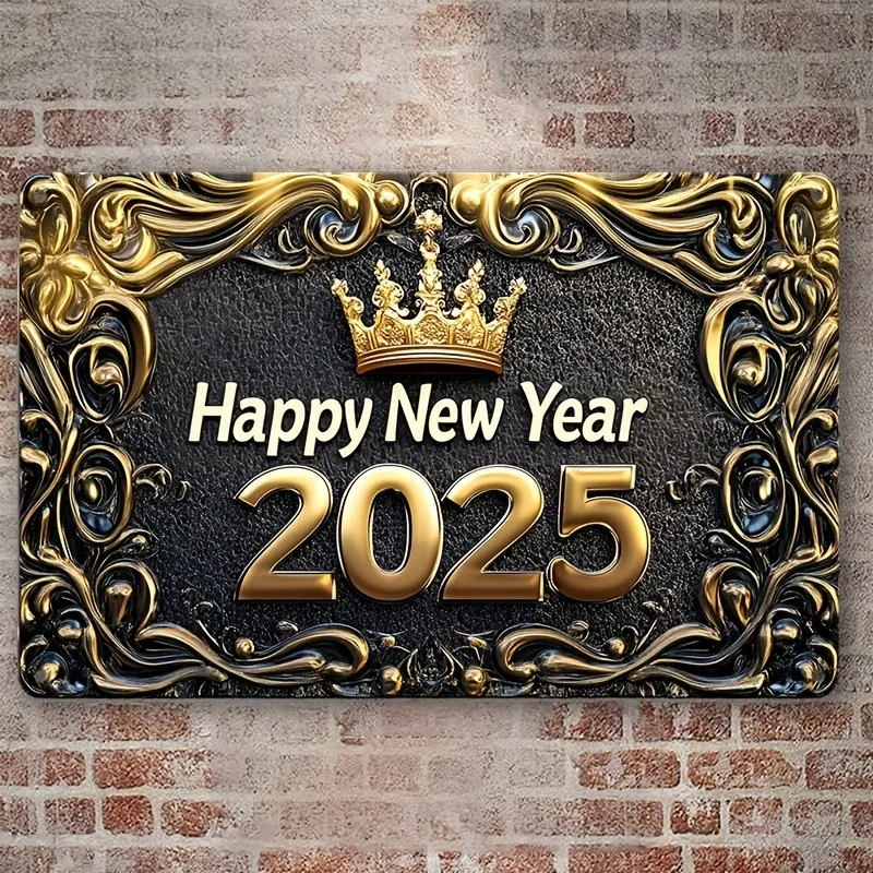 

Boho Style Aluminum "Happy New Year 2025" Sign, Wall Hanging Decorative Plaque, Multipurpose Square Wreath Sign for Home Decor