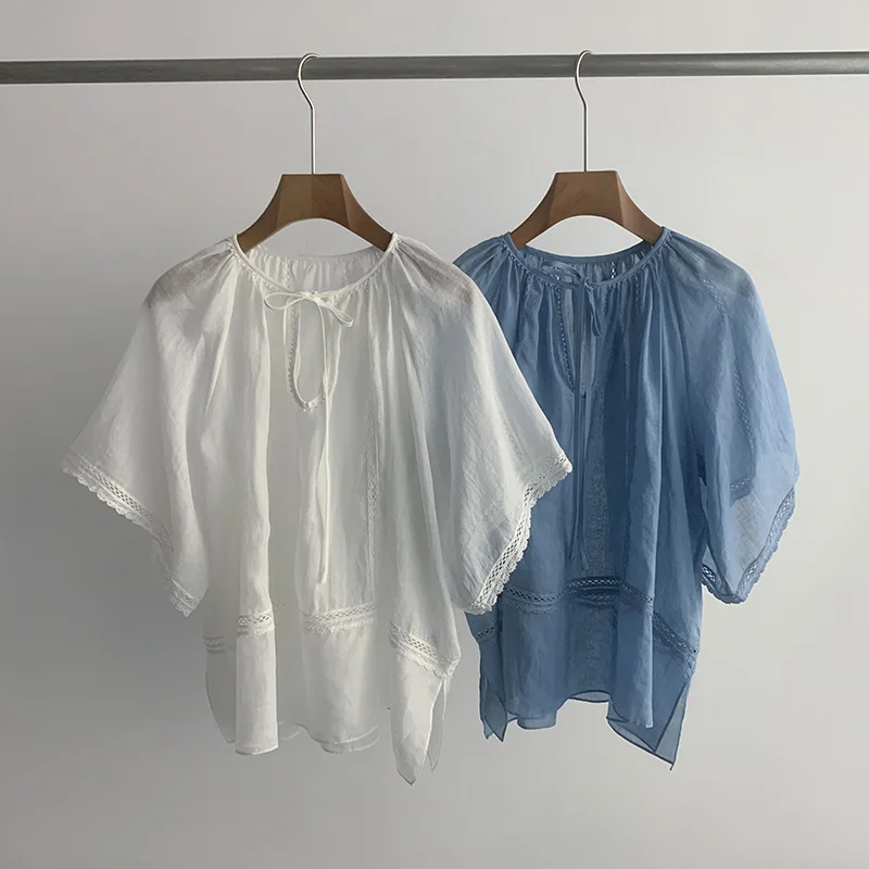 Withered Ultra Loose Paper Sheet, Fresh And Age Reducing Short Sleeved Top For People Shirts & Blouses Women's Clothes Shirts