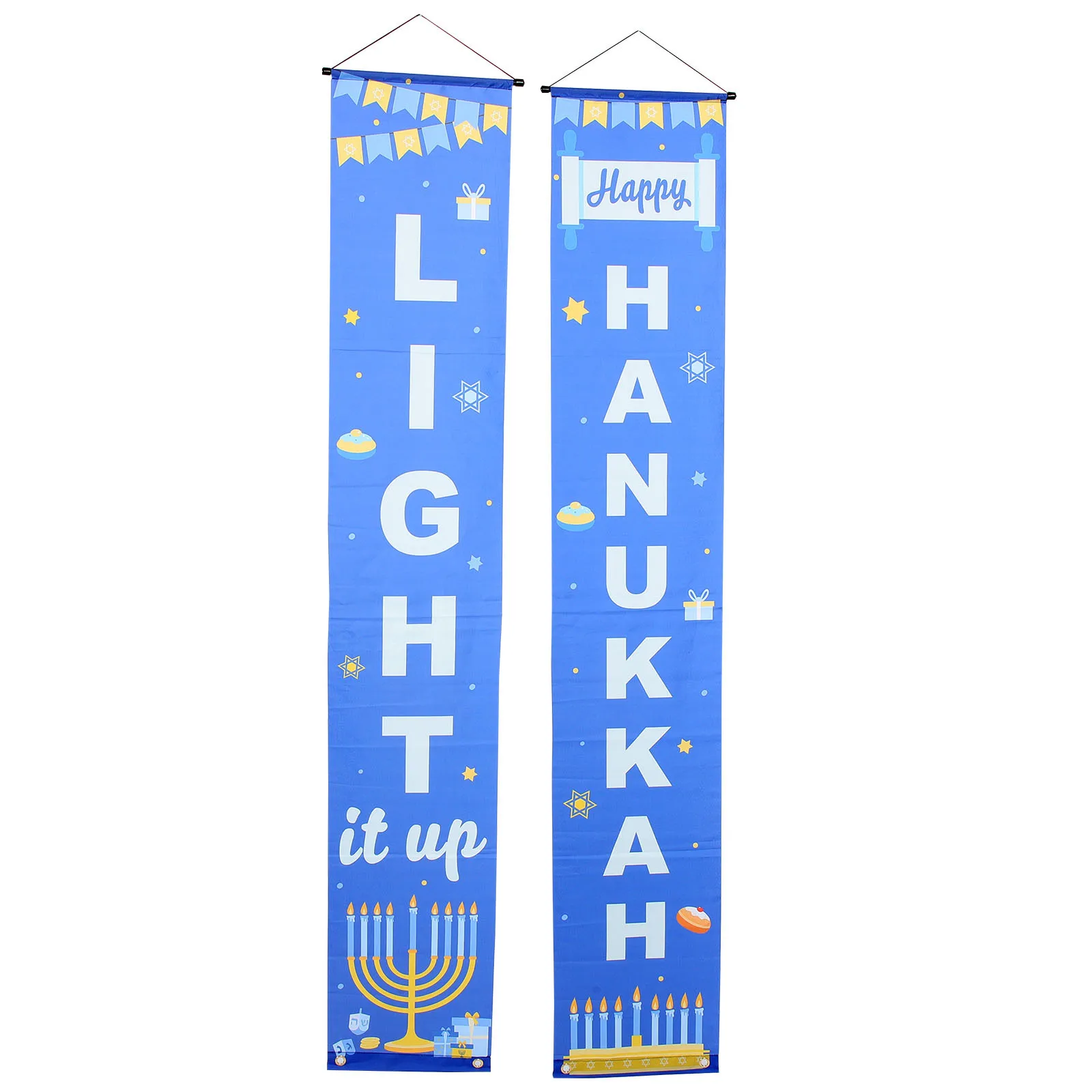

1Pair Outdoor Door Banner Hanging Flag Hanukkah Couplets Porch Decoration Chanukah Festival Supplies Hanukkah Decor