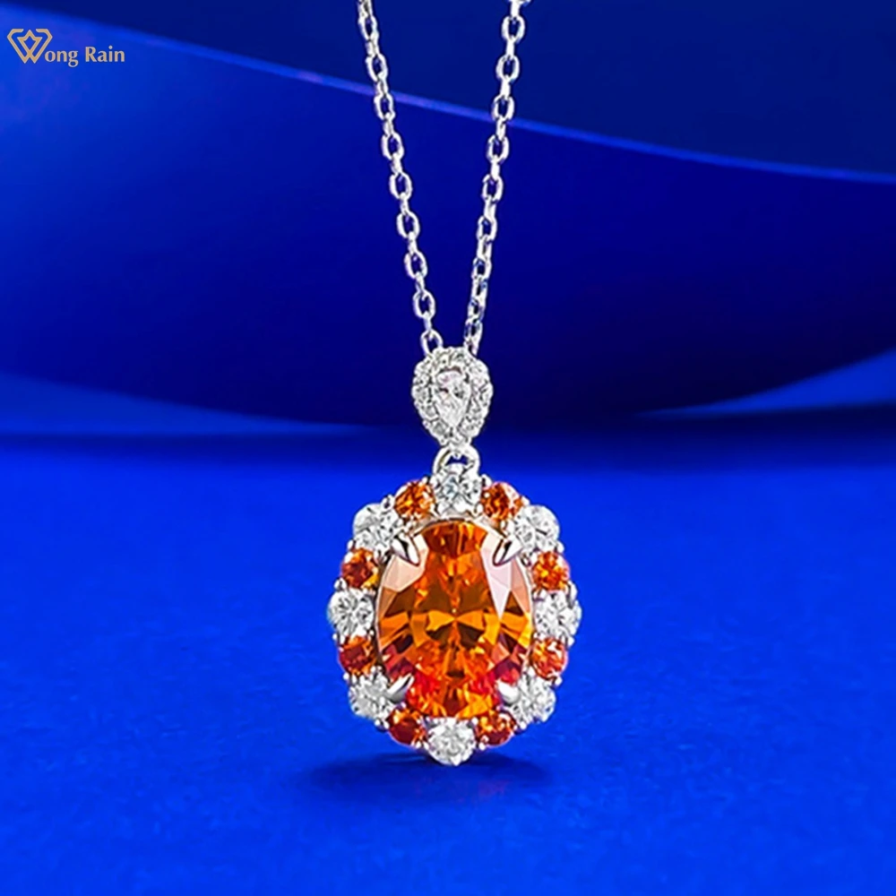 

Wong Rain 925 Sterling Silver Oval Cut 8*10 MM Lab Sapphire High Carbon Diamond Gemstone Pendant Necklace Fine Jewelry Wholesale