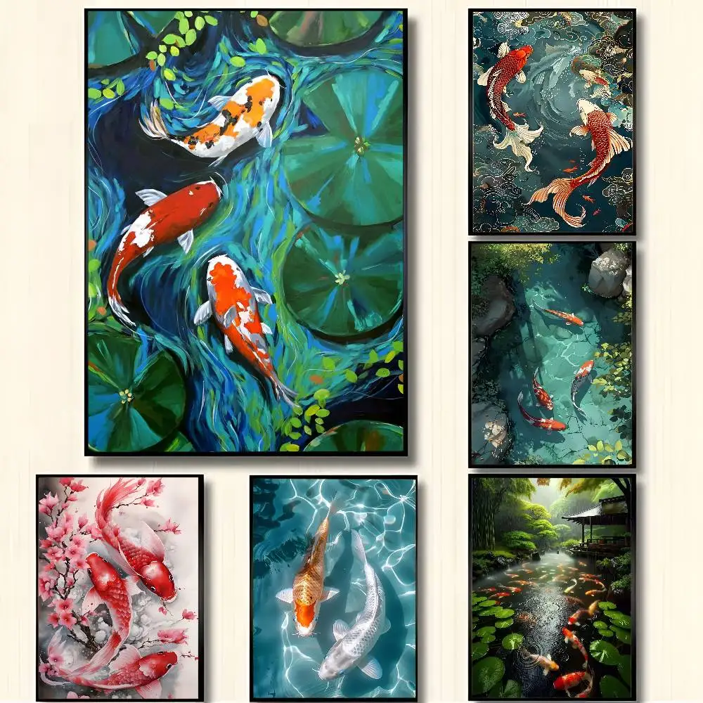 Koi Fish That Brings Good Luck Poster Sticker Self Adhesive HD Wall Art Painting Decor Office Home Dormitory Fancy Gift