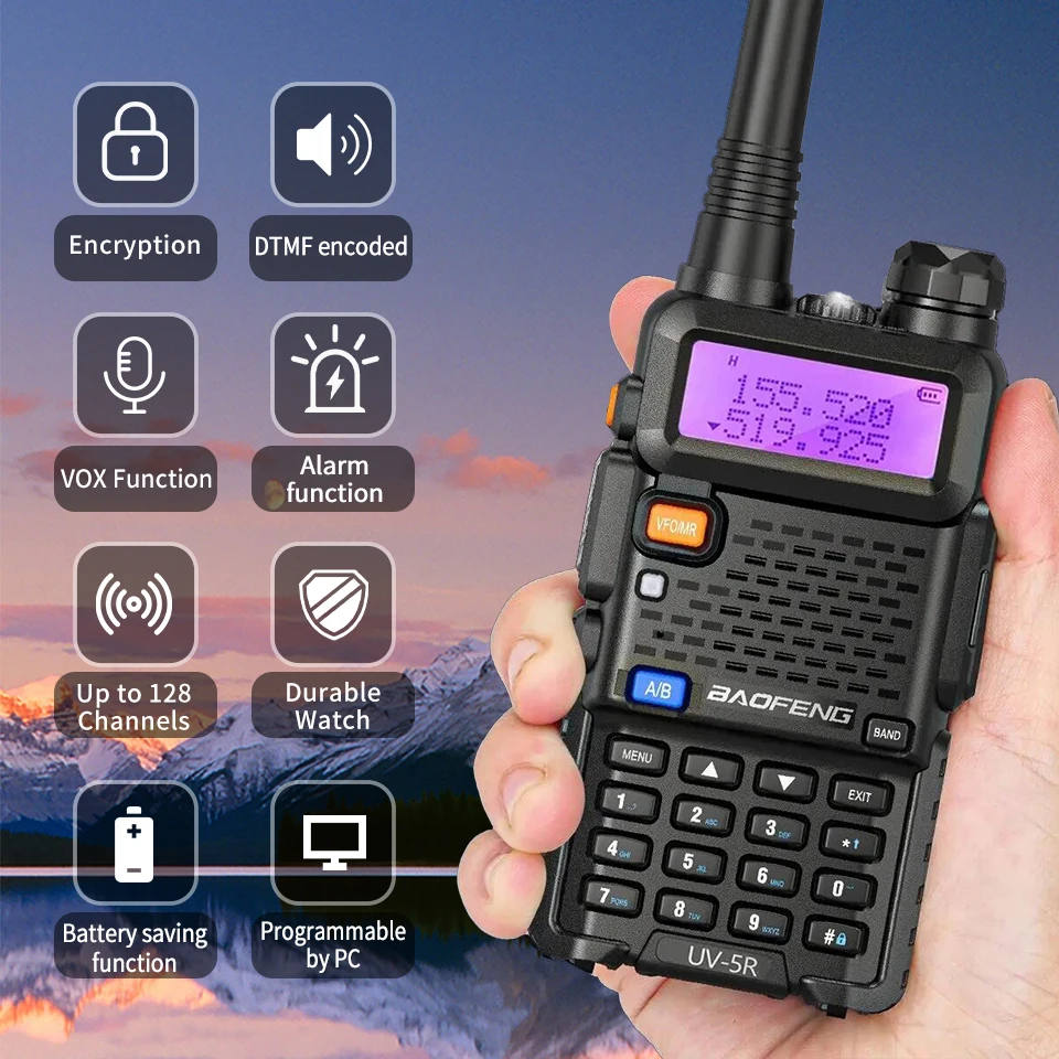 Hot Baofeng UV-5R 5W High Power CB Portable Walkie Talkie Long Range 10km 128CH Dual Band VHF UHF FM UV5R Hunting Two-Way Radios