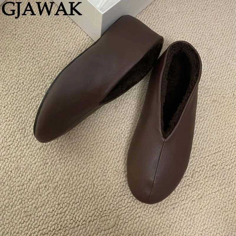 Hot Sale Winter Wool Leather Loafers Women's Flat Casual Shoes Warm Slip On Plush Fur Shoes Ladies Ballet Flats Shoes For Women