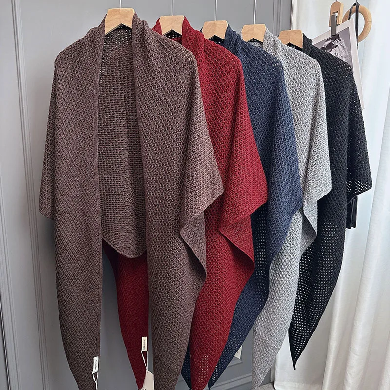 

Sheep wool pineapple pattern hollow anti-pilling scarf women, knitted wool large size shawl scarf, warm winter