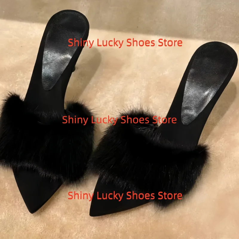 أحذية فرو المنك للسيدات أشار تو الكعب العالي الصلبة الإناث مضخات خطوط الخياطة Tacones بولي Leather الجلود Chassure فام النعال Mujer #4