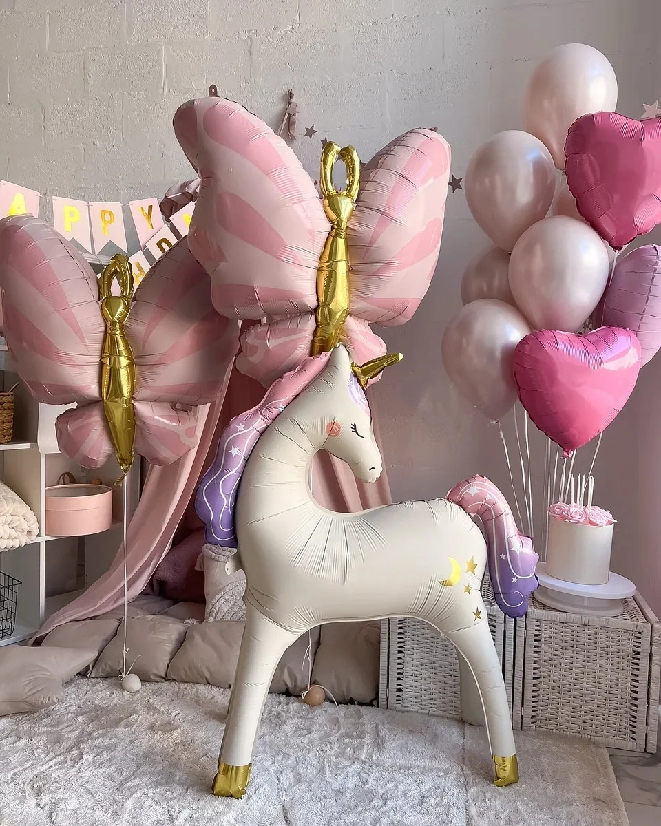 Nuevo Globo de Aluminio 3D con Diseño de Unicornio y Mariposa, Estilo Princesa del Bosque, Decoración para Fiestas de Cumpleaños Infantiles, Decoración de Boda de Ensueño