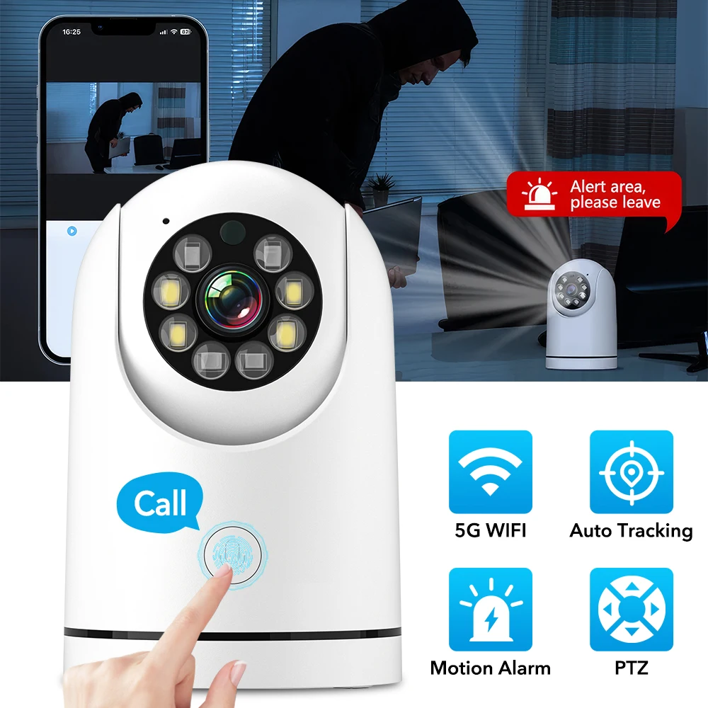 5G IP Camera Baby Monitor WiFi Indoor Wireless Surveillance Pet Camera Auto Tracking PTZ Security Camera