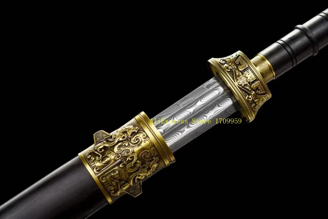 Functional Sword Chinese Folded High Carbon Damascus Steel Full Tang Handmade Blade Double Groove Battle Jian view 4