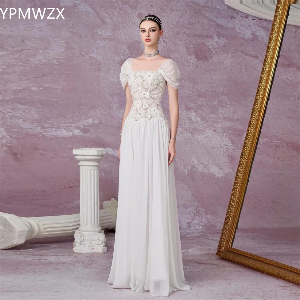 

Customized YPMWZX Square Collar A-line Floor length Skirts Draped Layered Tulle Print Bespoke Occasion Dresses