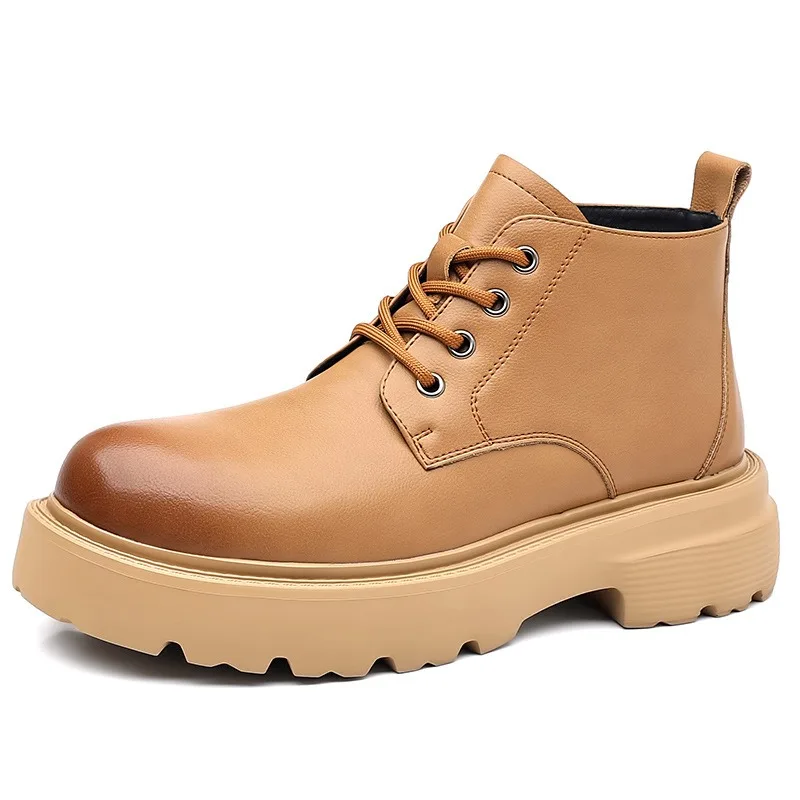 Botas de moto con plataforma de cuero de vaca a la moda para hombre, zapatos de suela blanda para otoño e invierno, botines informales Retro de diseñador para hombre