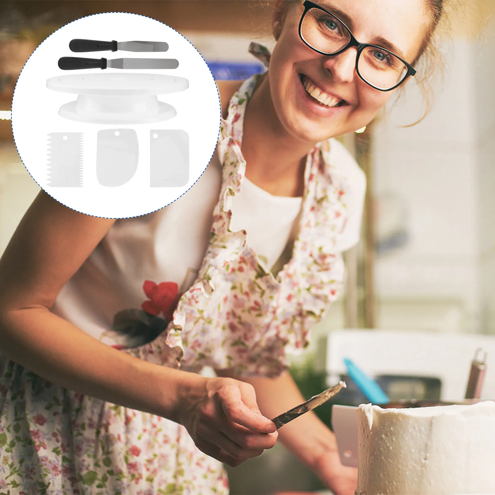 

1Set Cake Decorating Turntable Kit Plastic 360 Degree Rotating Cake Stand Baking Tools Scraper Spatula for Smooth Decoration and