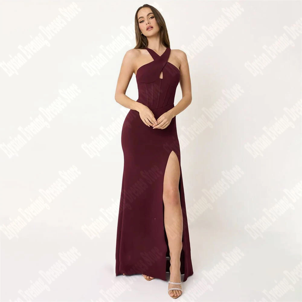 Vestidos De Noche De sirena para mujer, Vestidos De fiesta De graduación ajustados, superficie De satén liso, abertura lateral, Simple, nuevo