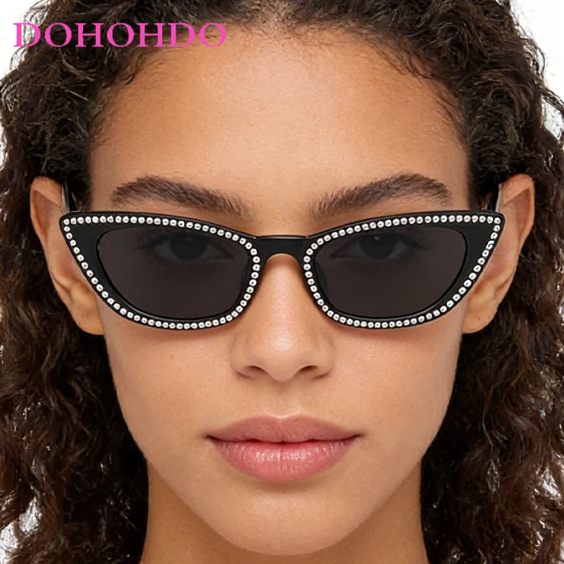 

Retro Rhinestones Setting Cat Eye Women Sunglasses Luxury Brand Design Men Sunglass Trendy Outdoor Drive Travel Eyewear UV400
