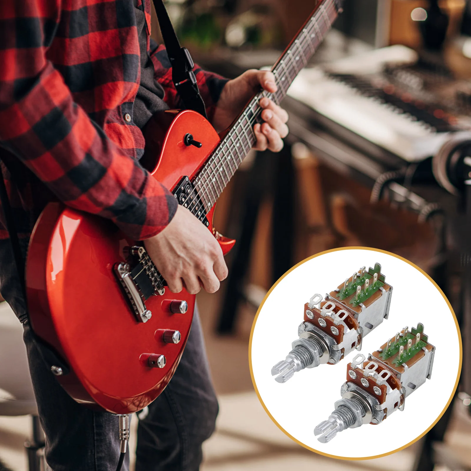 

2Pcs Guitar Audio Potentiometer Electric Bass Guitar Volume Control 500k Push Button Potentiometer Parts for Guitars