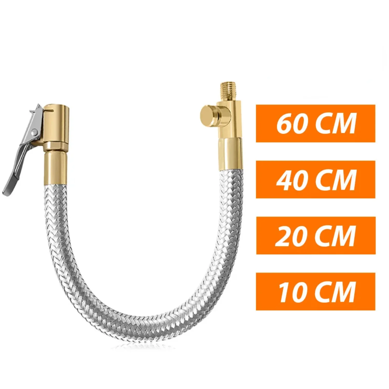 

Heavy-duty Durable Stainless Steel Tube Hose with Secure Locking Valve and Convenient Deflation Chuck for Motorcycle and Bicycle